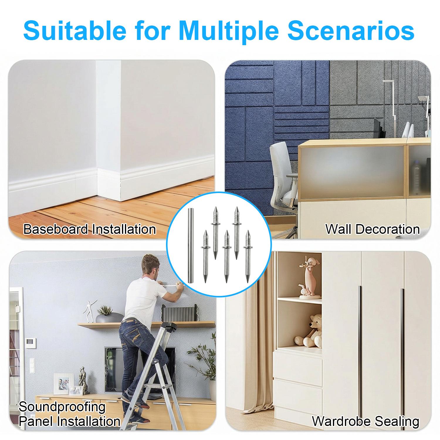 Non-Marking Double-Headed Skirting Nails, No Drill Damage-Free Wall Nails for Baseboards & Wall Panels Installation Kit