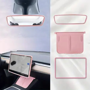3-Piece Tesla Y/3 Center Console Screen Frame Silicone Protective Cover, Wireless Charging Silica Gel Pad, Rear View Frame Protective Cover