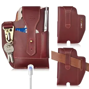 NUTUCH Genuine Leather Cell Phone Pouch for Construction Workers - Wearable Phone Case with Belt