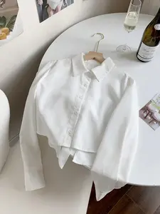 Women's Short Sleeve Shirt, Loose Fit Long Sleeve Collared Button Down Blouse Top, Buttoned collared, Casual Daily Wear, Comfortable & Stylish Design, Womenswear
