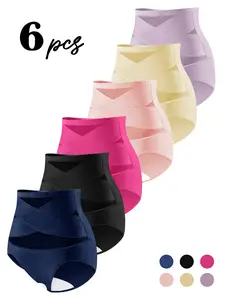 6 PCS Women’s cross-waist mid-rise panties, everyday underwear for all seasons, tummy control and butt lift shaping, comfortable, breathable, skin-friendly, slim basic style, high stretch invisible seamless design, graduation formalwear underwear