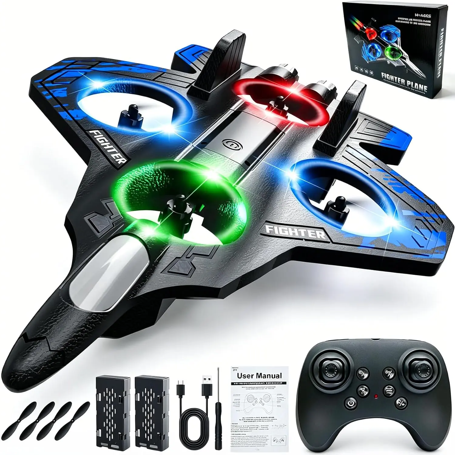 Children's Day2.4GHz Wireless Remote Control Airplane | RC Aircraft Model Suitable for Kids, Adults, and Beginners | Foam RC Plane | Equipped with Colorful LED Lights | Fighter-Glider with Auto-Return Function | Ideal Gift for Children