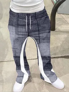 Men's Loose Fit 3D Print Bell Bottoms Flared, Casual Sporty Streetwear Pants, Vintage Holiday, Fitted Geometric Pattern, All Seasons, Menswear