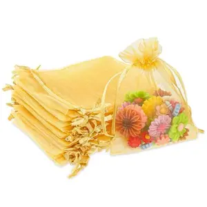 Organza Bags Gold Gift Bags 50PCS Mini Mesh Gift Bags with Drawstring 3 X 4 Inches Candy Jewelry Gift Bags for Wedding Thanksgiving Christmas Party