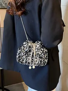 2026 New Korean-style Sequin Bucket Bag | Pleated Stylish Evening Shoulder Crossbody Bag #Fashionable Statement Bag #Must-Have for Parties