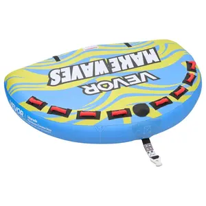 Outdoor 4-Rider Inflatable Boat Towable Tube, 680 lbs Capacity Water Sports Equipment with Fins, Full Nylon Cover, Padded Handles, Safety Valve