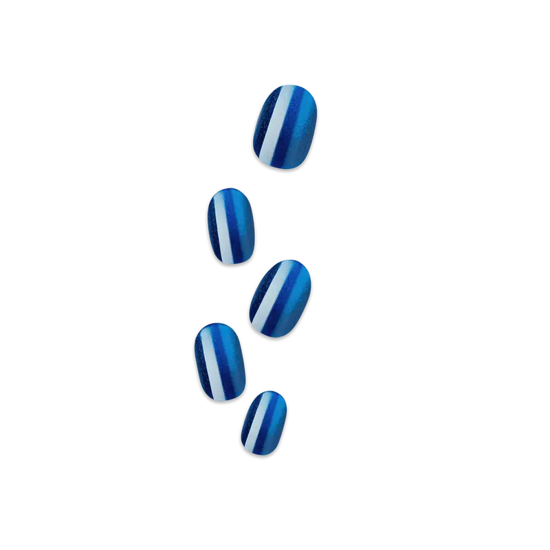 colorFX by Impress No Glue Fake Press On Nails - Reconnect | Solid, Blue, Short, Oval, Manicure