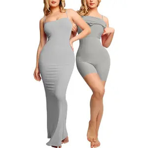 2-in-1 Shapewear Dress for Women – Seamless Tummy Control Body Shaper with Butt Lifting Effect |     Slimming Cami Maxi Dress Casual athletic dress Basic Minimalist Womenswear Sleeveless Compression