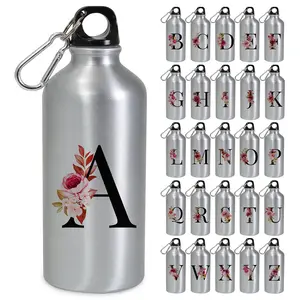 Letter Flower Pattern Water Bottle, 1 Count Aluminum Reusable Lightweight Leak Proof Sports Travel Bottle with Buckle for Gym, Hiking, Cycling, Camping
