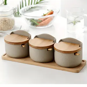 Seasoning Pot Set - 2/3pcs Set of Kitchen Spice Pots, Ceramic Monosodium Glutamate Pot, Salt & Pepper Jar with Tray, Seasoning Containers & Kitchen Stuff Utensils Tin Canister 2Pcs/Set