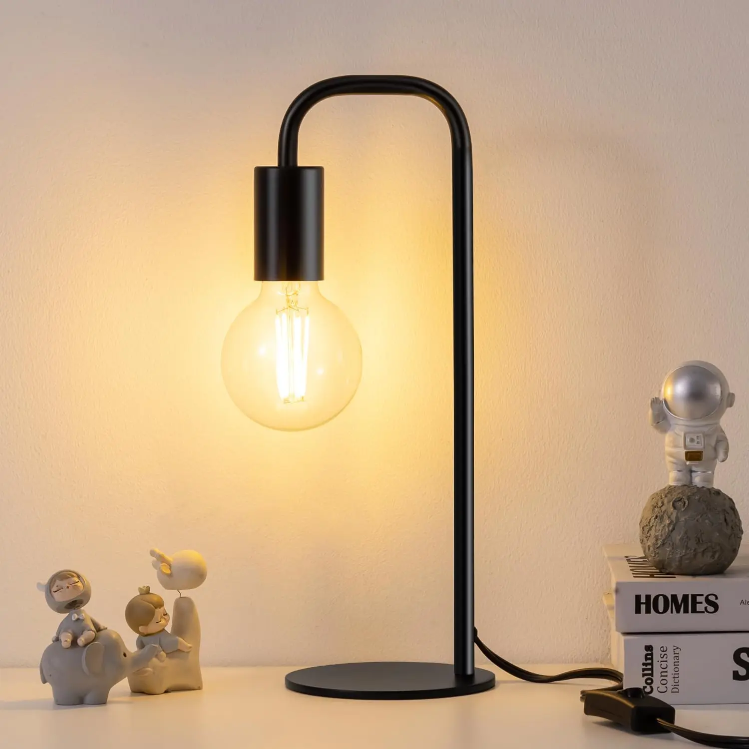 Industrial Table Lamp for Bedroom, Small Table Lamps for Bedside with Wire Switch, E26 Socket Base, Modern Nightstand Lamp for Living Room, Reading, Office, Bulb Not Included.