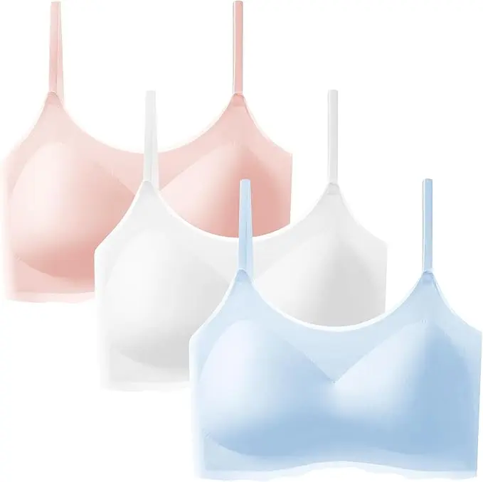 Pure Cotton Developmental Bra Set,3PCS - Plain Contrast, Thin Mold Cup, Stretchable Underwear Undergarments for Young Women