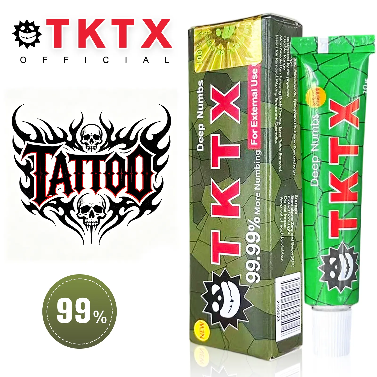 10g TKTX Green Deep Numbing Cream 99.99% Maximum Strength Tattoo Anesthetic Cream, Professional Pain Relief Numbing Ointment for Tattooing, Microblading, Piercing, Waxing, Permanent Makeup, Laser Hair Removal
