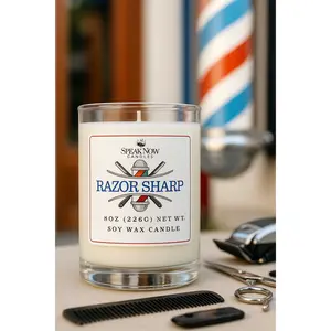 Razor Sharp Candle - Classic Barbershop Vibes | 8oz Soy Wax