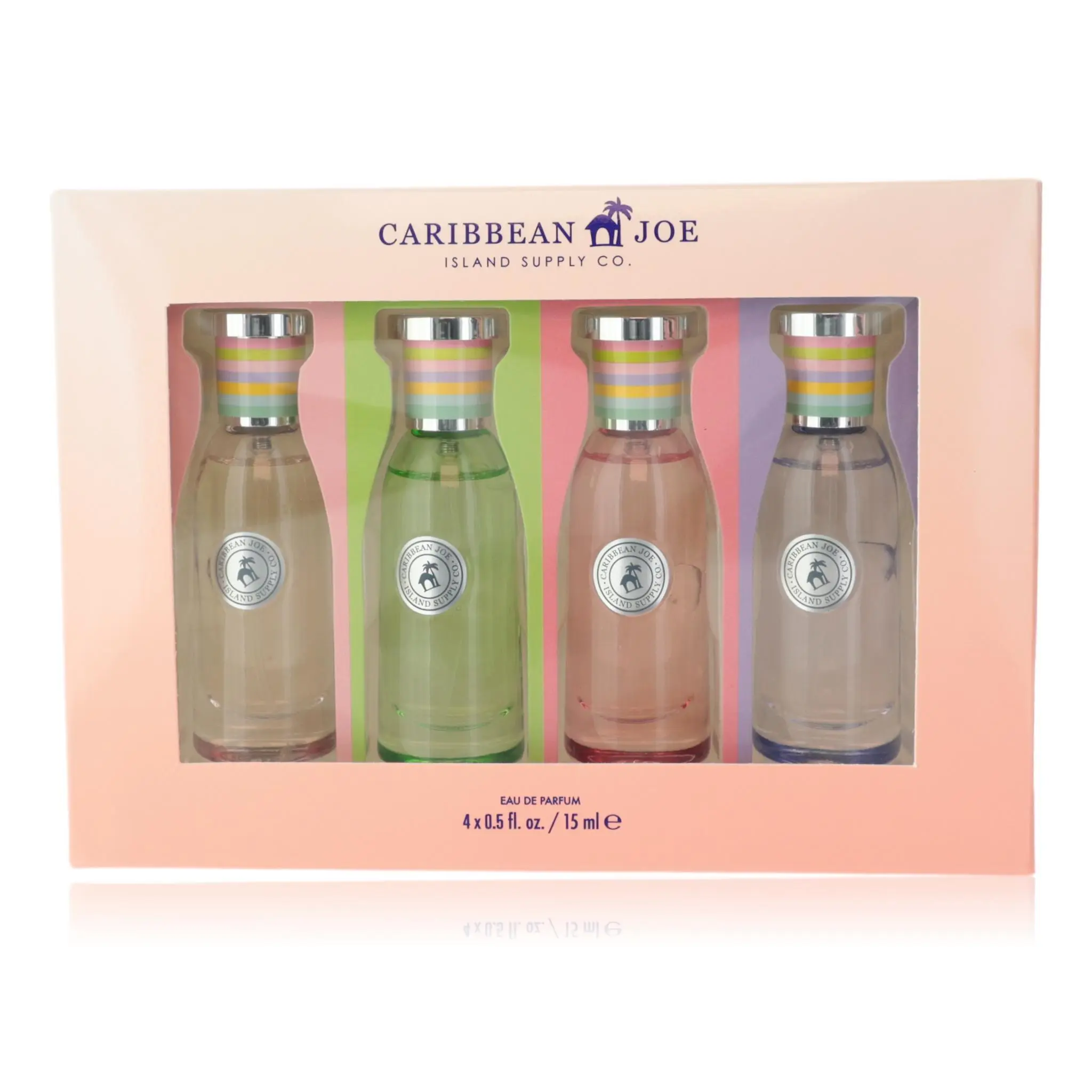 Caribbean Joe 4-Piece Eau de Parfum Gift Set for Women, Curated Scents Collection with Colorful Caps, 4 x 15ml Bottles, Gift Boxed