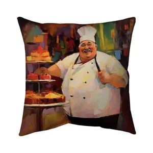 Begin Home Decor 5543-1616-GA125 16 x 16 in. Jolly Chef White Food Pillow - Home Decor - Contemporary Style