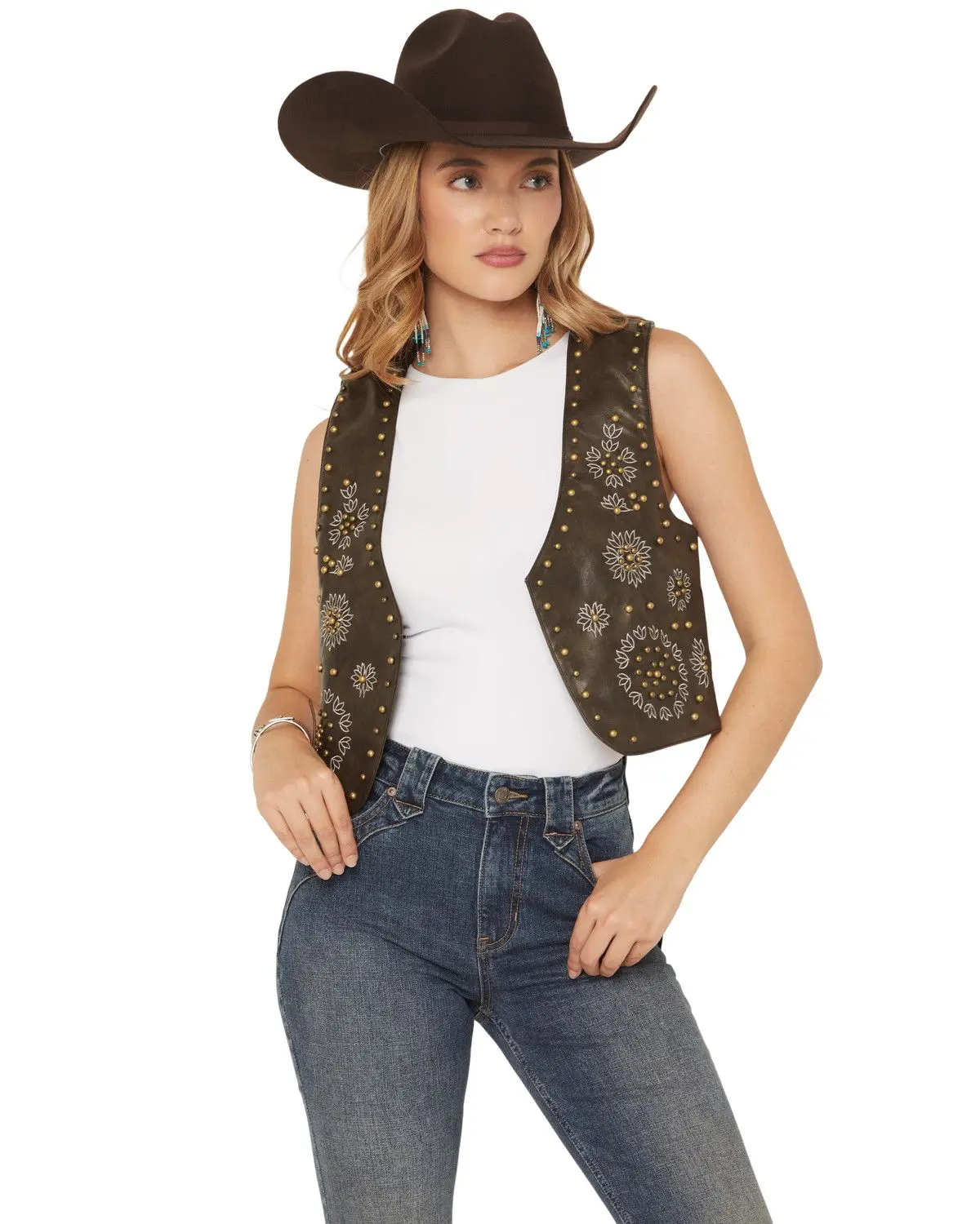 Fornia Women's Women'S Studded Floral Embroidered Vest - Veg-Stu-Wolv
