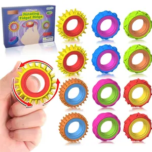 Stress Relief Fidget Sensory Rings, 12-Pack Finger Twister Toys, Textured Stress Relievers, Fun Classroom Prizes, Student Gifts