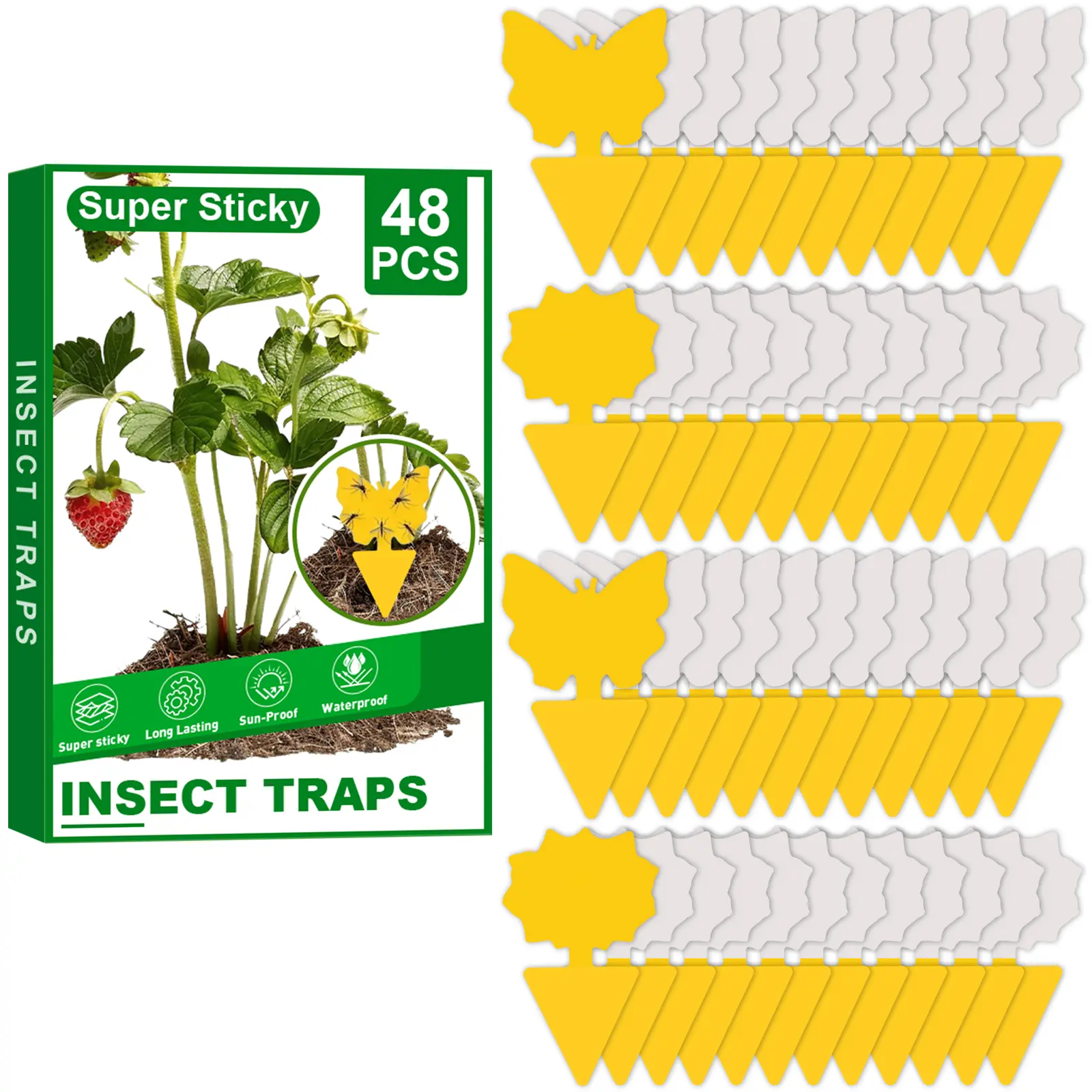 48 Counts Fruit Fly Traps - Yellow Sticky Insect Traps, Odorless Fly & Fungus Gnat Catchers for Indoor Outdoor Plants and Pots summerwins