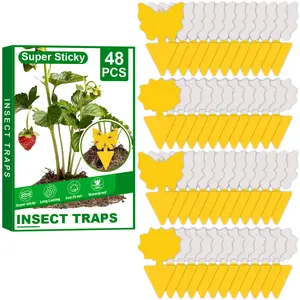 48 Counts Fruit Fly Traps - Yellow Sticky Insect Traps, Odorless Fly & Fungus Gnat Catchers for Indoor Outdoor Plants and Pots
