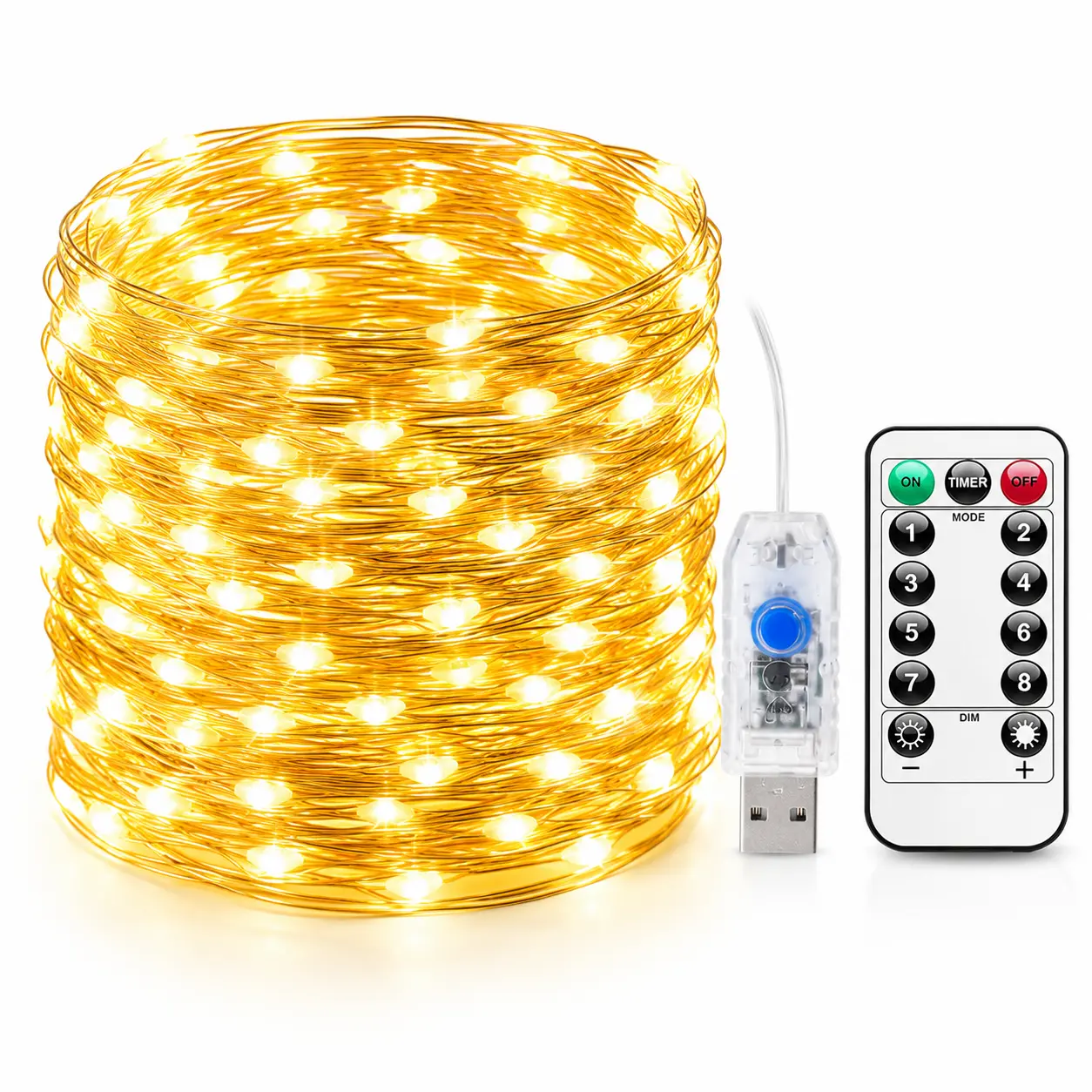 66FT 200LED Warm White Flexible Copper Wire Fairy Lights - USB Powered, Remote Control, 8 Modes, Timer Mode, Adjustable Brightness for Indoor Use, Party Decorations, Home Improvement, Flexible String