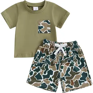 Toddler Baby Boy Summer Clothes Retro Camo Hunting Shirts T-Shirt + Camouflage Shorts Set 6 12 18 24 Months 2T 3T