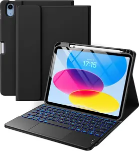 Compatible for iPad 11th 10th Generation Case with Keyboard, Folio Cover with Pencil Holder, Multi-Touch Trackpad, 7 Color Backlit, Detachable Keyboard for iPad (A16) 11th/10th Gen (Black)