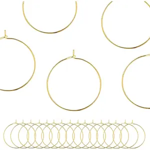 BEADNOVA Wine Glass Charm Rings 60-120pcs Gold Plated 25mm Beading Charm Rings Wine Glass Marker for Birthday Party Wedding Festival Favor