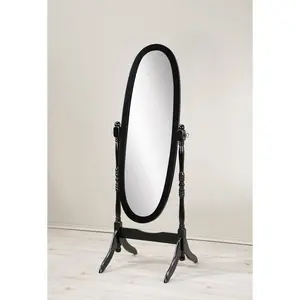 Audi Traditional Queen Anna Style Black Wood Floor Cheval Mirror