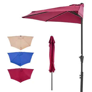 Half Umbrella Outdoor Patio，9 FT scalloped Patio Umbrella with Easy Crank, Sun Half Patio Umbrella for Patio, Market, Garden, Balcony