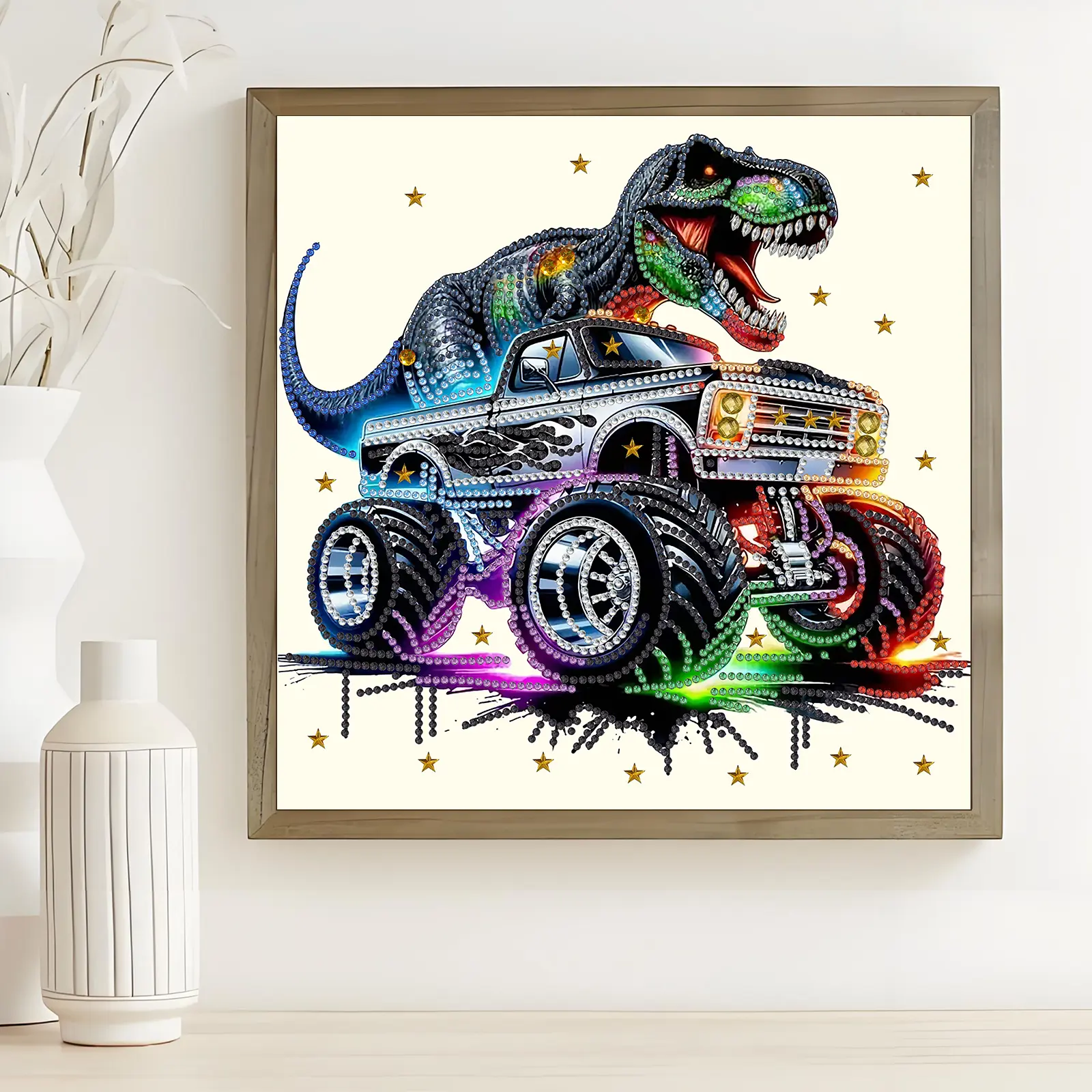 5D Special Shape Diamond Painting, Dinosaur Diamond Art Kits for Adults | Dinosaur Truck, Partial Diamond Art, Diamond Dots, DIY Gem Art, Diamond Dotz, Wall Art, Adult Crafts, 11.8x11.8 in