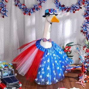 4th of July Porch Goose Outfits for 23'' Cement Plastic Porch Goose Statue, Memorial Day Patriotic Porch Goose Clothes with Flag Star Red Blue White Strip Porch Goose Costume for Independence Day Summer Outdoor Lawn Yard Garden Porch Decor