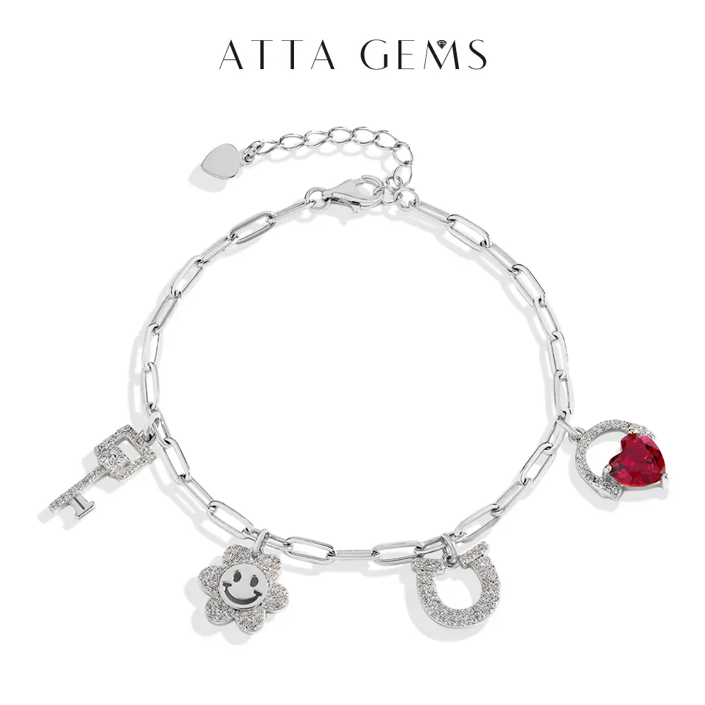 ATTAGEM D Color VVS1 Heart-Cut Synthetic Moissanite Tennis Bracelet with Charms, Women's Luxury Fashion Colorful Artificial Gemstone Jewelry, Ideal Engagement or Birthday Gift B047