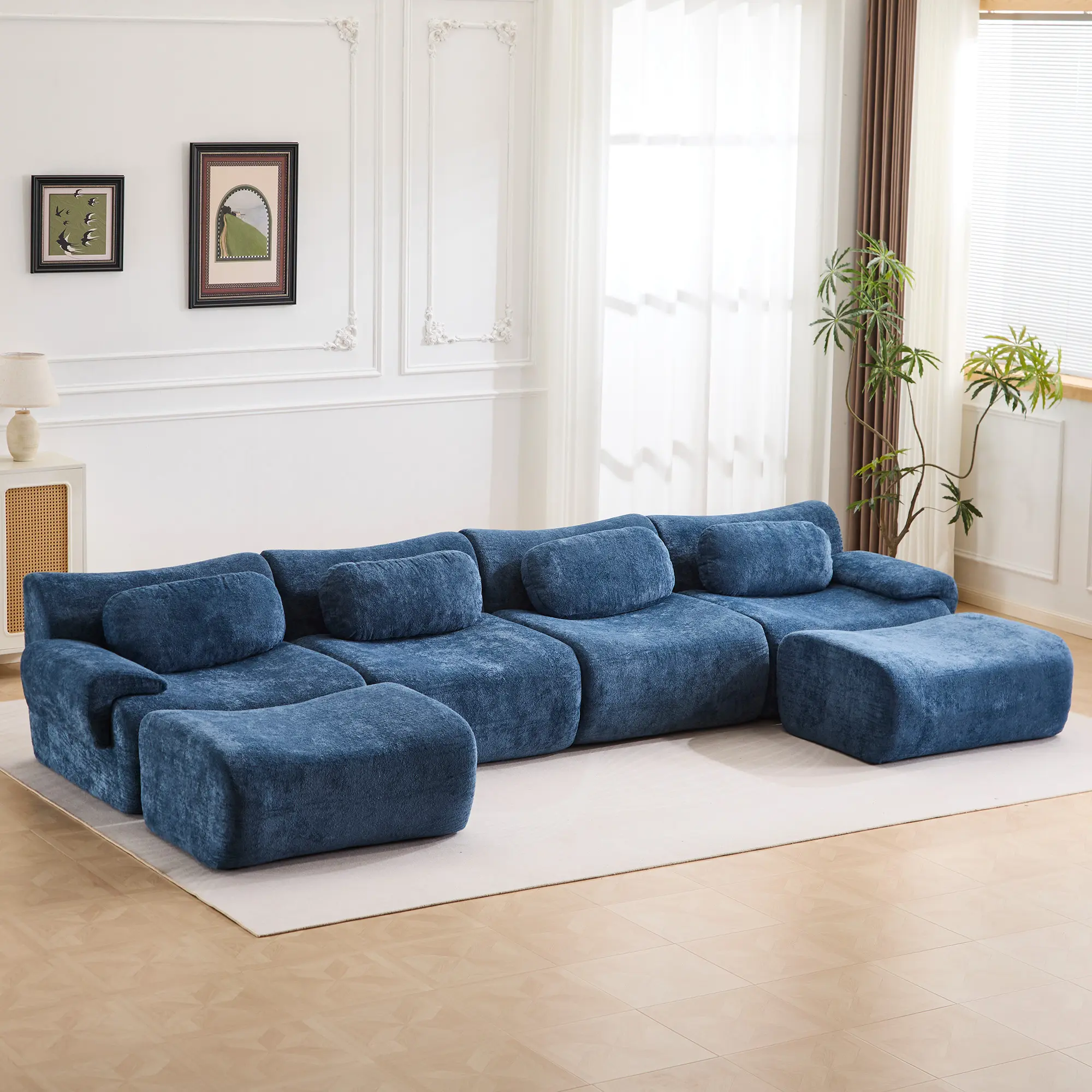 Blue - 4 Seater + 2 Ottomans (148.2")