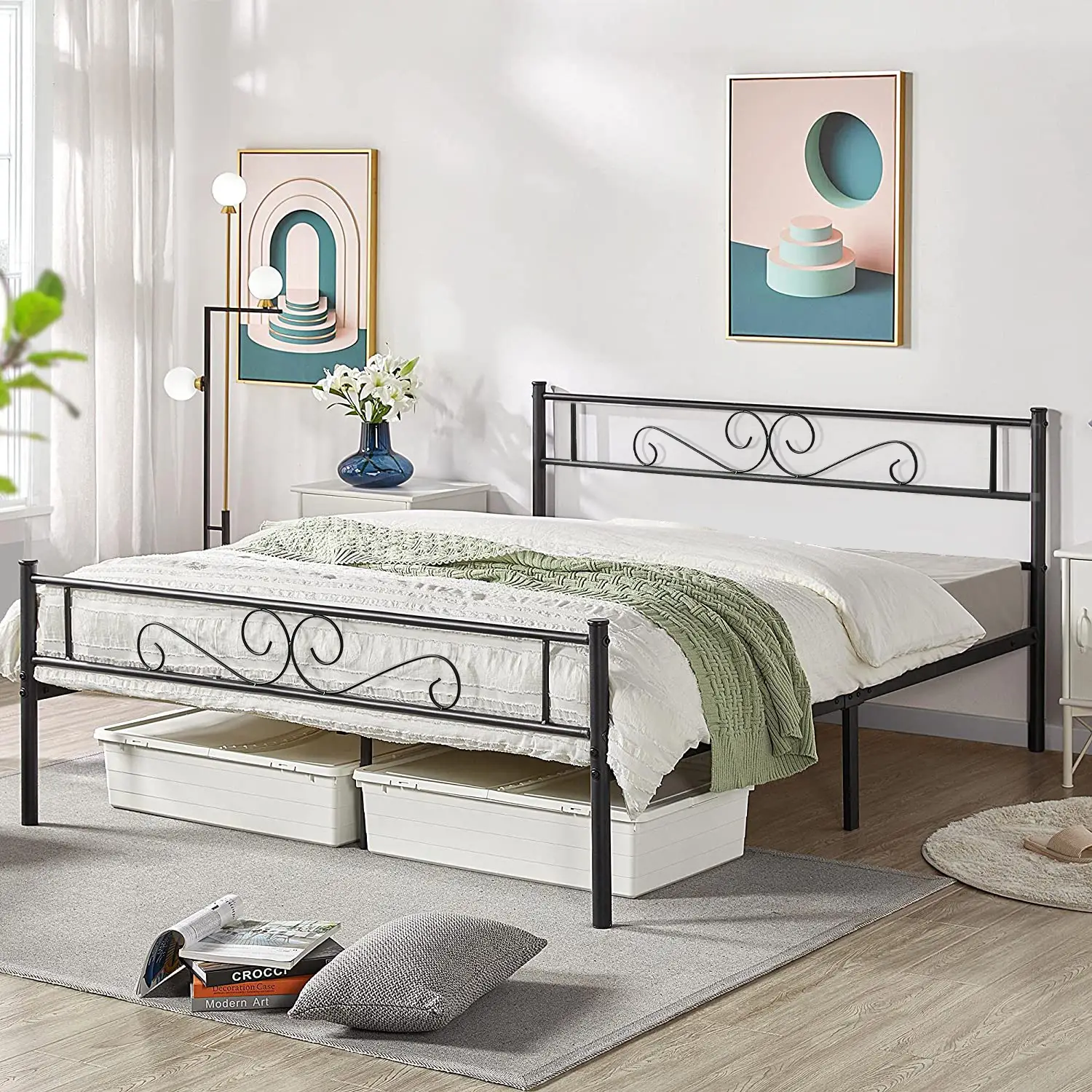 VECELO Metal Bed Frame with Headboard Twin Full Queen Size Heavy-Duty Steel Slats Support Platform Bed,No Box Spring Needed,Easy Assembly
