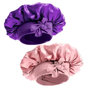 Silk Satin Bonnet for Women Sleeping Cap Double Layer Hair Bonnet with Adjustable Tie Band for Natural Curly Hair Soft Elastic Style Haircare Heatless