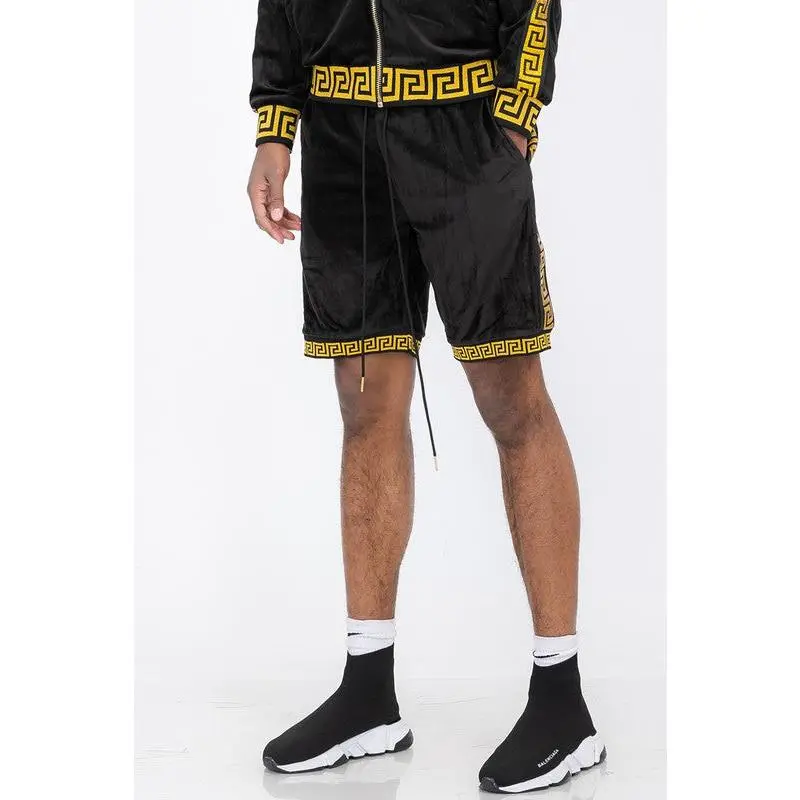 Men's Velour Suede Status Black And Gold Shorts