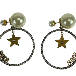 Pre-owned Dior gold plated Bag Accessories Christian JADIOR Crystal Faux Pearl Earrings