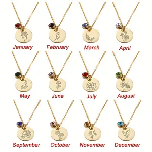 Birthstone Flower Decor Charm Clavicle Chain Necklace with Personalized Birth Month Meaning - Dainty, Delicate, and Hypoallergenic Jewelry for Women