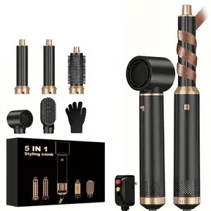 5 in 1 Professional Hot Air Styler Hair Dryer Brush, High-Speed Negative Ionic Frizz-Free Blow Dryer, Auto Wrap Curling Iron & Hair Straightener for Curling Volumizing Straightening Styling | Salon-Grade Gift Handle