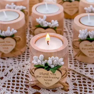 10 Piece Set of Wooden Tealight Candle Holders, Wedding Favors,Party Candle Favors, Baby Shower Favors, Bridal Shower Favors for Guests. (Light Brown)