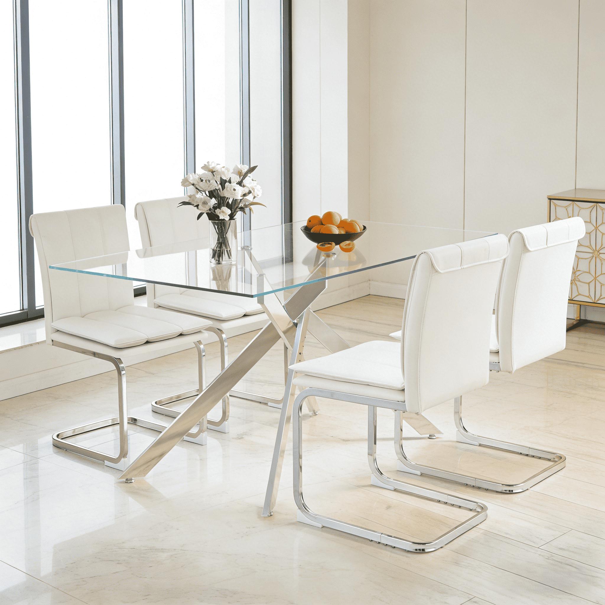 51.18 "Rectangular Glass Dining Table with Clear Tempered Glass, Golden Plated Tubular Metal Legs with Adjustable Leveling Feets, Kitchen Table for Dining Room,Dinner Table（ONLY TABLE）