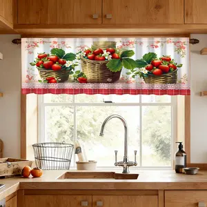 1pc Strawberry Basket Pattern Kitchen Curtain, Natural Pastoral Style, Valance for Coffee Shop, Restaurant, Living Room, Entryway Decor, Ideal for Home Lovers, Window Curtain