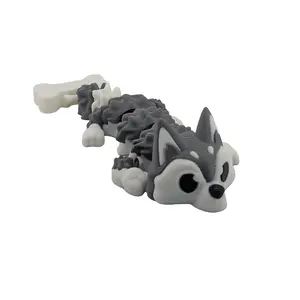 🐺🐉 Mini Husky-Dragon Flexi! 🦴 6.25" Articulated Pup with Bone Tail Charm ✨❄️