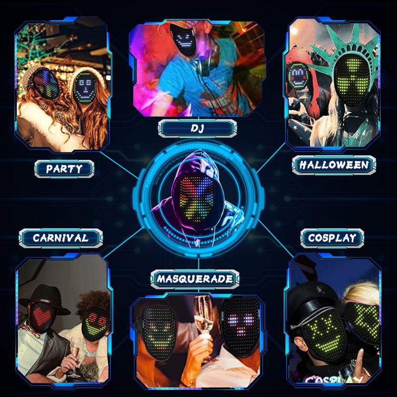 LED Face Mask Gesture Sensing 50 Patterns, Rechargeable LED Glow Mask Changing for Christmas 2025 New Year Rave Party, Light Up Face Mask Scary Cool Masks for Adults Unisex Cosplay Festival Gifts