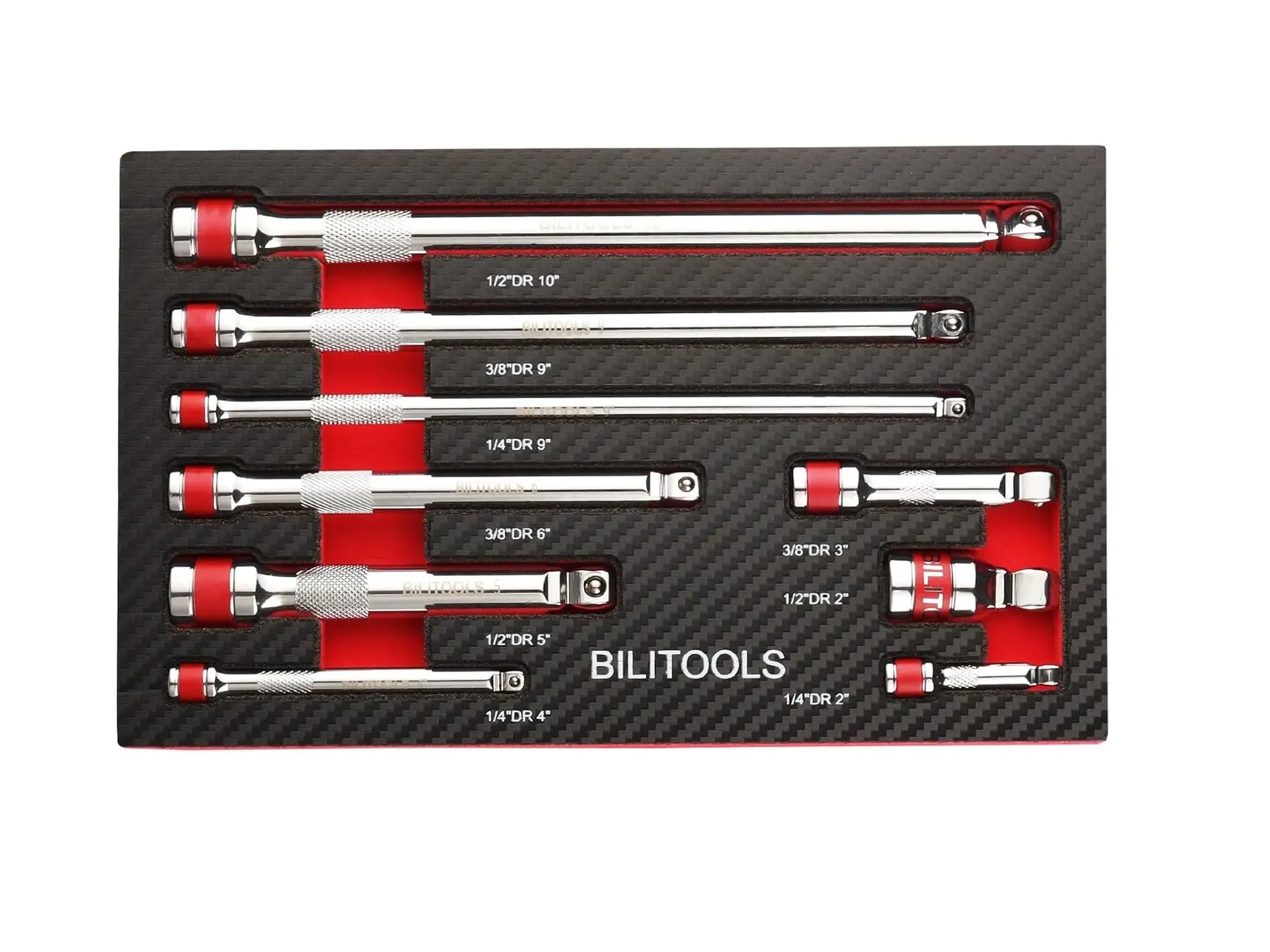 Wobble Extension Set, 9-Piece Ratchet Extension, 1/4", 3/8", 1/2" Drive, Flexible Cr-V Steel Tools