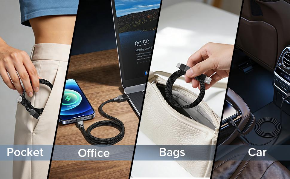 【2026 UPGRATED】Czlife Pro USB-C to USB-C Cable, Magnetic Type-C Fast Charging Cable, Magnetic Car Charging Cable, Compatible with iPhone 17 Pro Max, MacBook Pro 15, Galaxy S21/S20 Ultra, 240W Power, 4 Feet/1.2 Meter Length