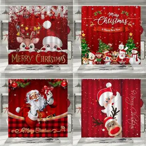 1PC Christmas Decoration Waterproof Shower Curtain Set with 12 Hooks, Bathroom Accessories, Holiday Home Decor, Festive Bath Curtain Kit