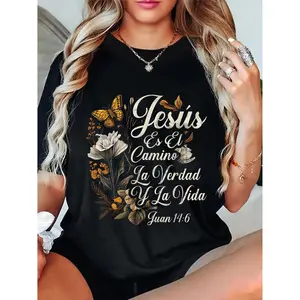 Pure Cotton Christian TShirt Featuring Religious Jesus and God Symbols in Spanish