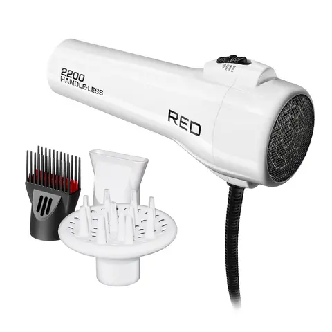 RED by KISS Handle-Less 2200W Ceramic Tourmaline Hair Dryer, Frizz-Free Shine, Pik & Diffuser Included